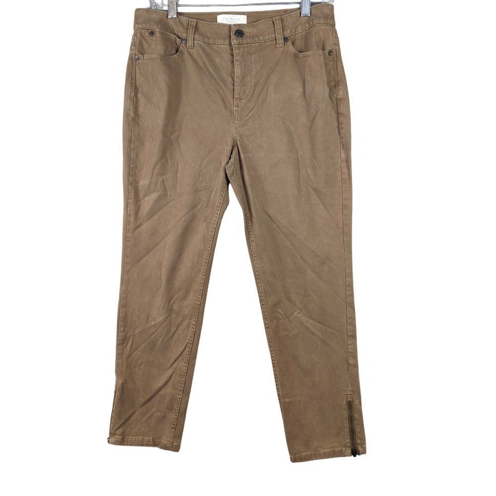 Talbots Pants Womens Straight Zip Leg High Rise Stretch Flat‎ Front Brown Sz 10P